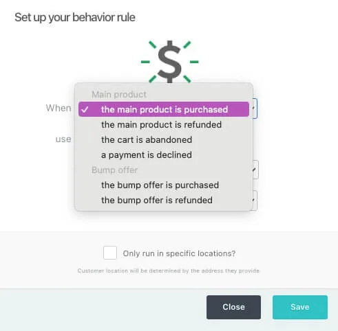 Thrivecart Behavior Rules Einstellungen