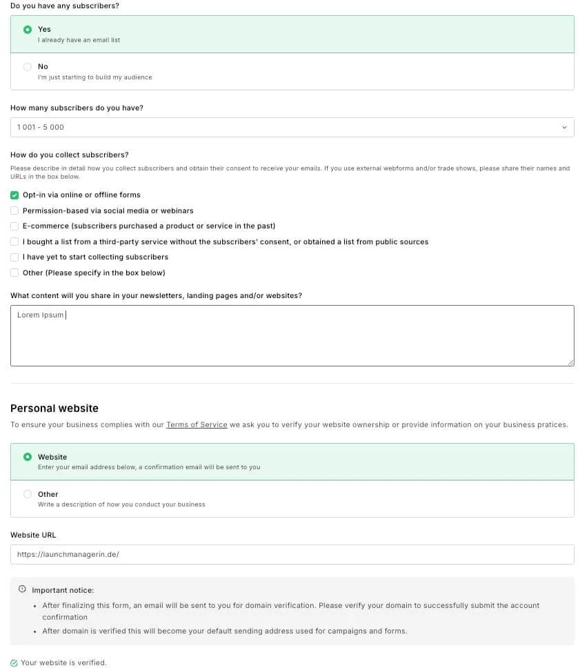Bestätigungsformular MailerLite einrichten Bestätigungsformular MailerLite einrichten