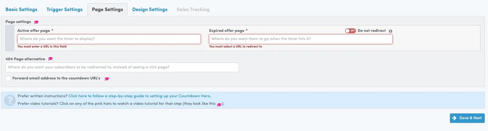 Countdown Hero Page Settings