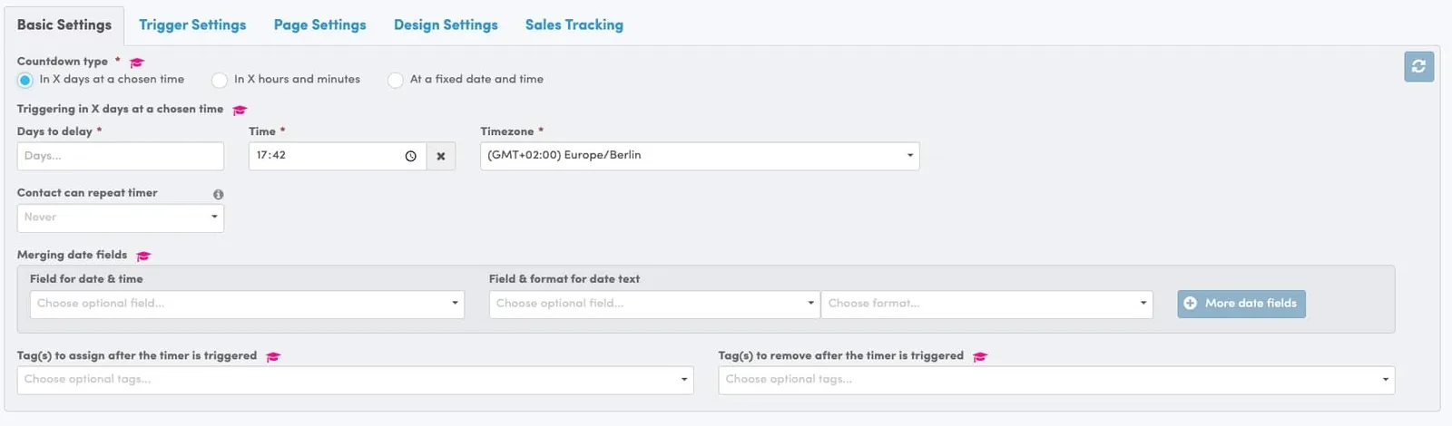 Coutndown Timer Optionen