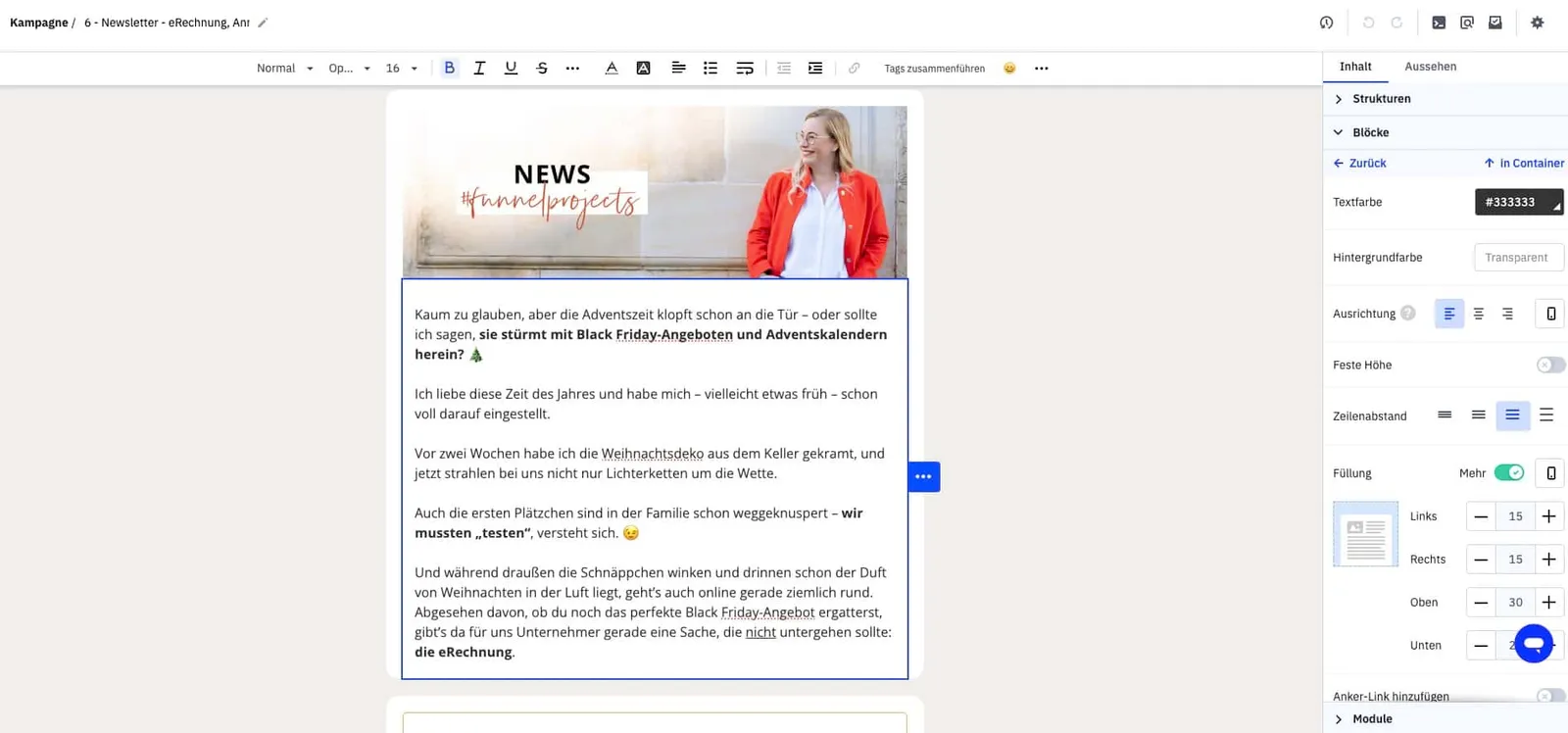 ActiveCampaign Kampagnen Editor