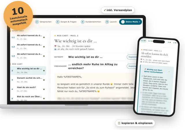 Launch E-Mails, die verkaufen Launchmail-Generator auf Laptop und Smartphone