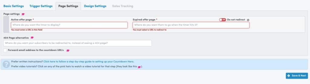 Countdown Hero Page Settings