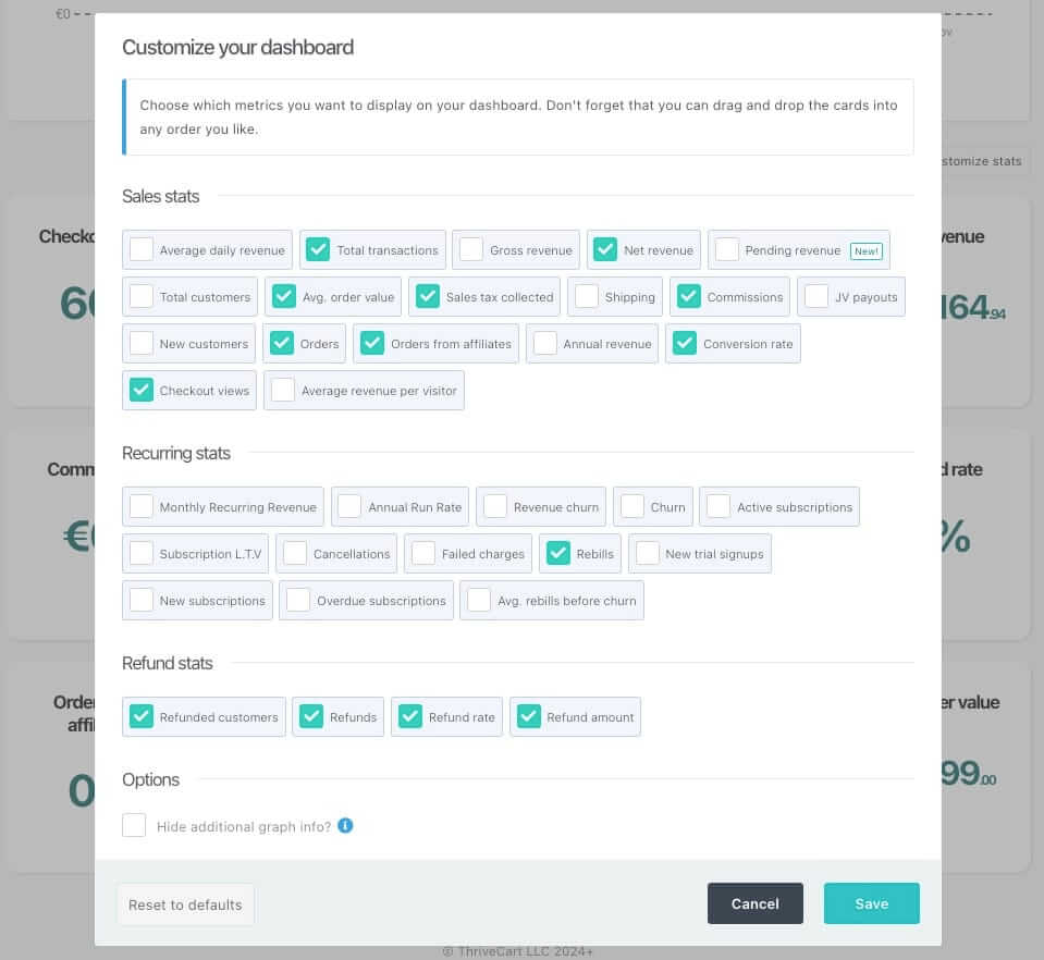 Statistik Einstellungen ThriveCart Dashboard