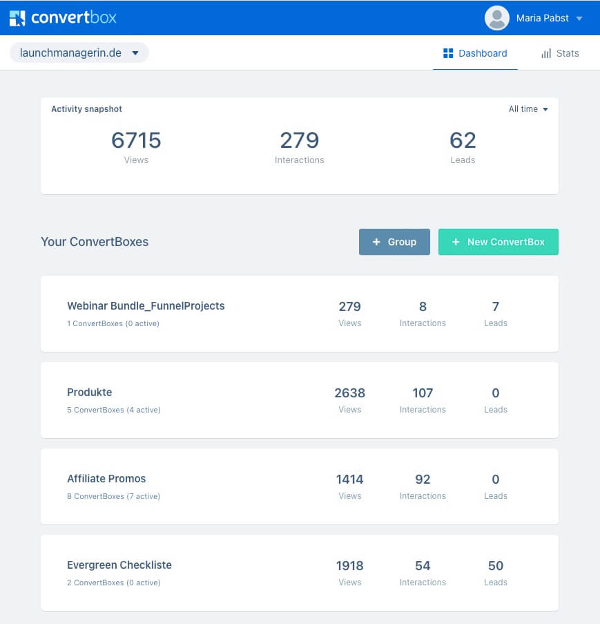 Convertbox Dashboard Einblick Convertbox Dashboard Einblick